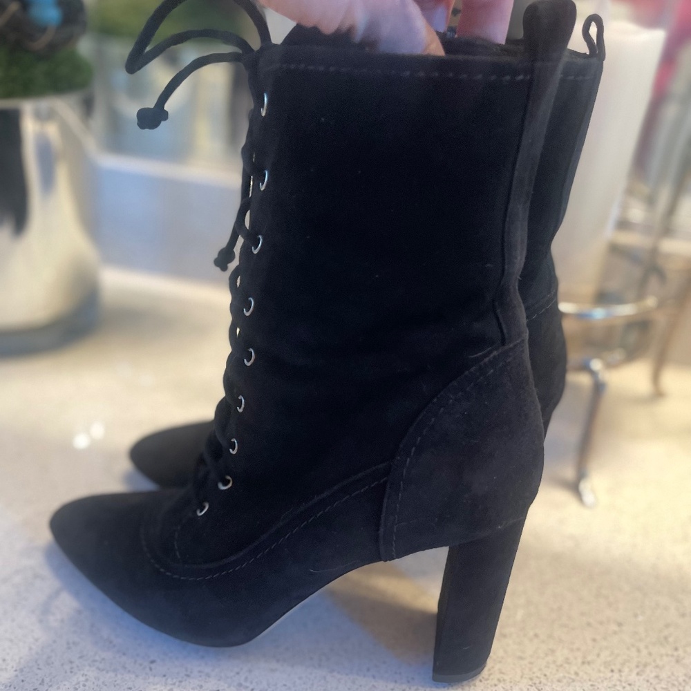 M.Gemi Annata Black Suede High Heeled Boot Lace Up Ankle Booties - Picture 6 of 15